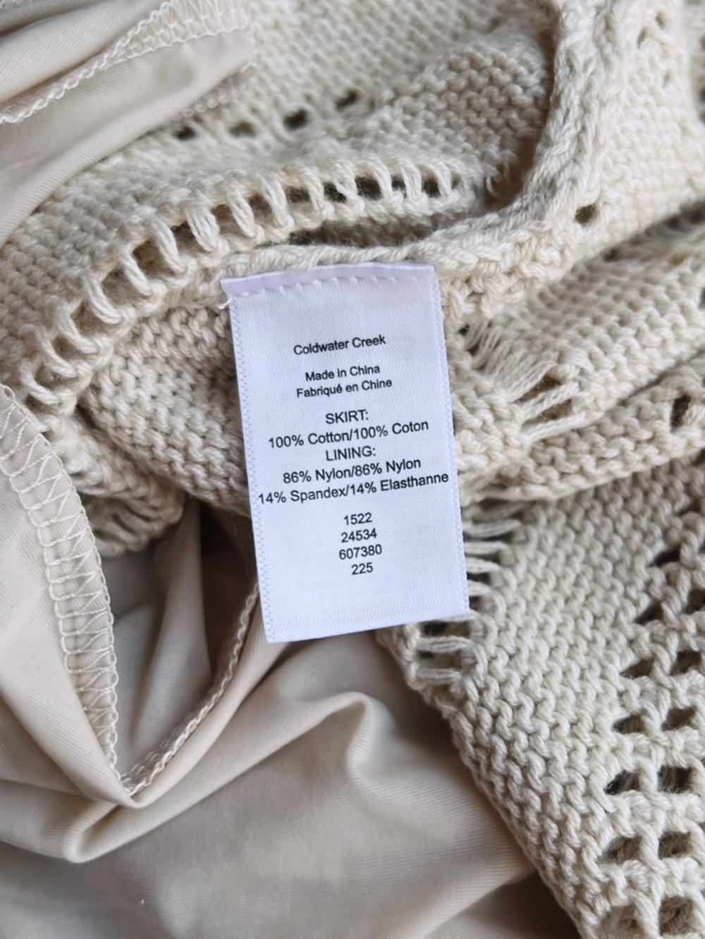 Coldwater Creek Crochet Knit Midi Skirt L Boho Cottagecore Cotton Lined Neutral - Picture 7 of 7